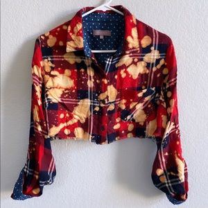 Hand Bleached & Distressed Ombré Crop Button Down